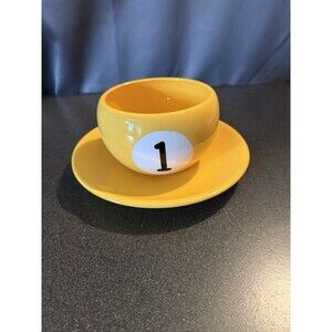 Sonoma Fun & Games Solid Yellow 1 Pool Ball Snack Appetizer Plate And Bowl